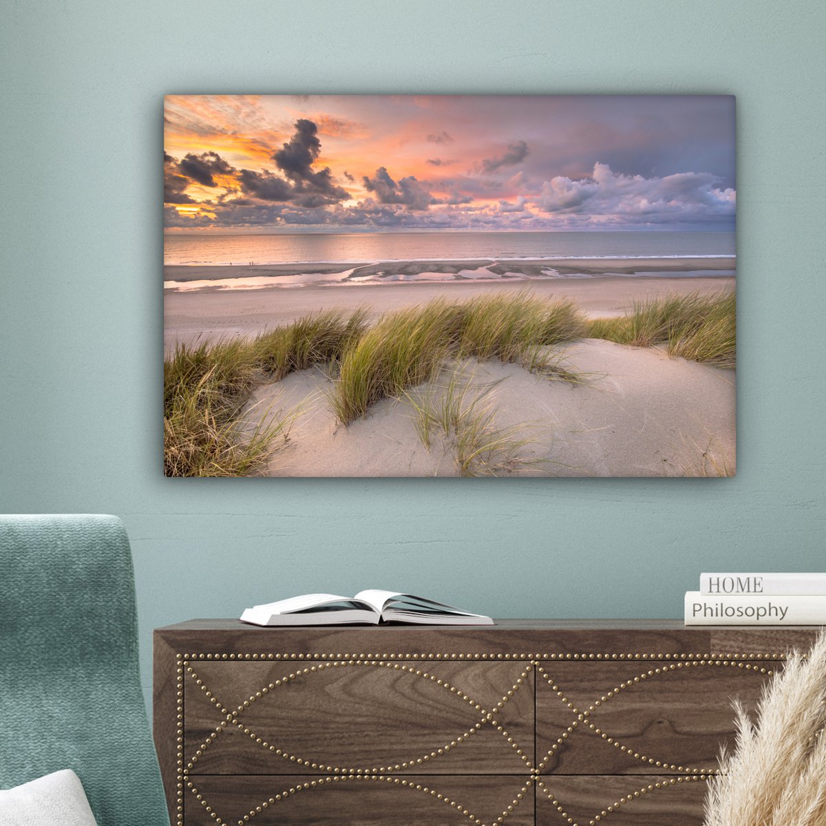 Pintura de lona - Decoración de pared - Sunset - Dune - Playa - Plantas - Mar