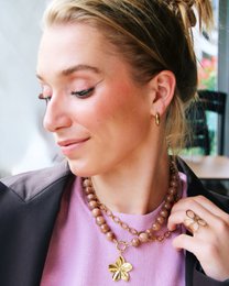 Collar de cuentas de piedra natural XL - Marrón