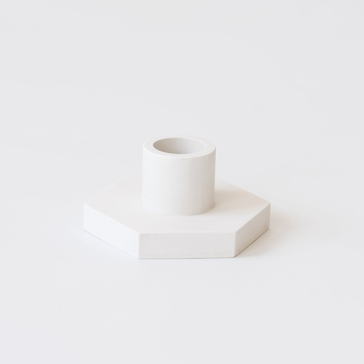 Bougeoir SART CRAFT à base hexagonale MARBRE BLANC / GRIS / BLANC 9x4.5cm