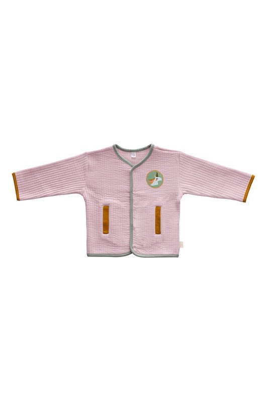 Unicorn Embroidered Contrast Binded Quilted Jacket