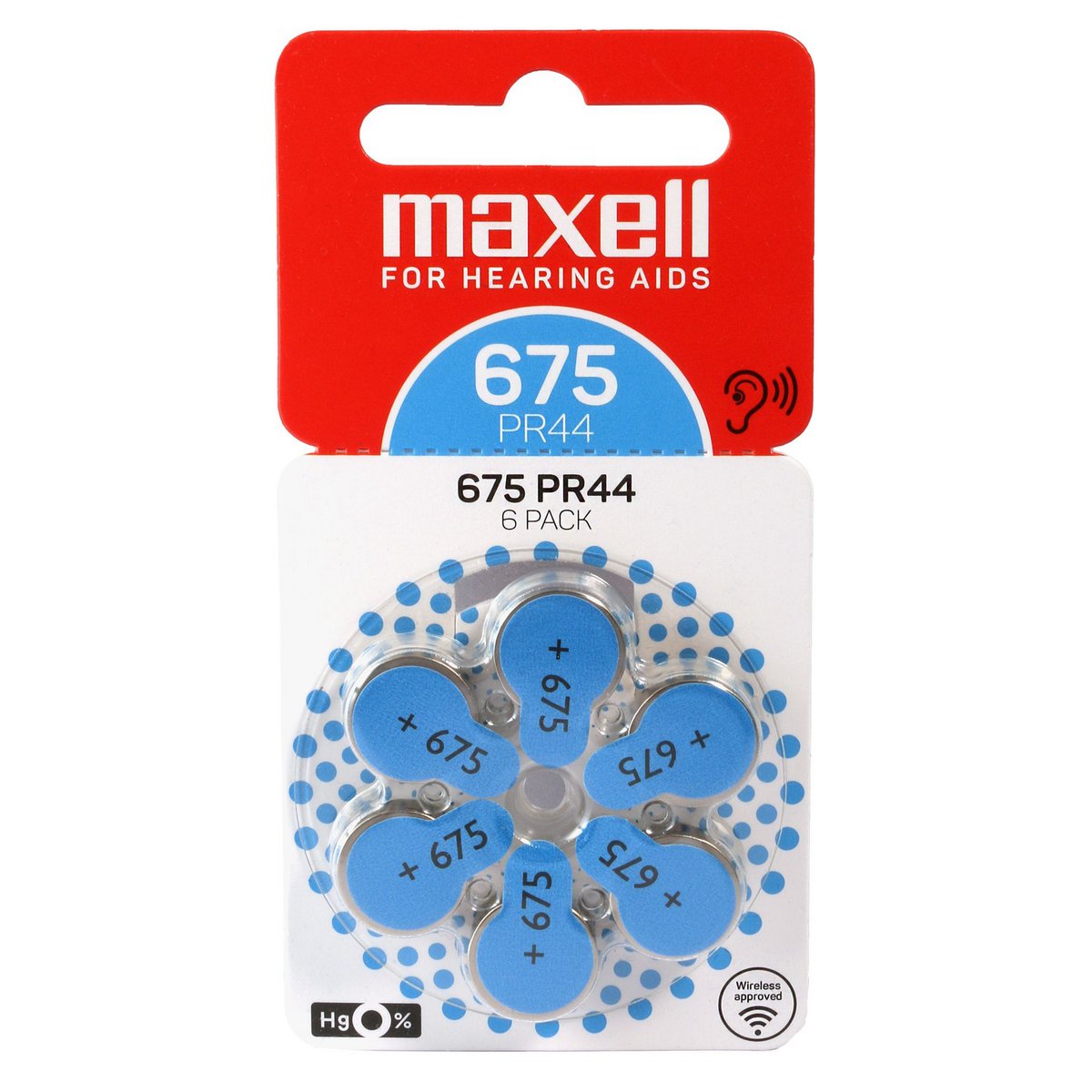 Maxell Hörgerätebatterien , 0% Quecksilber, VE6 H675