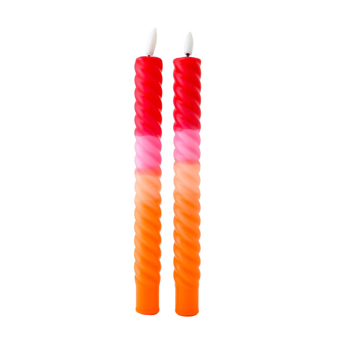 LED Swirl Kaars Red Orange - Set of 2
