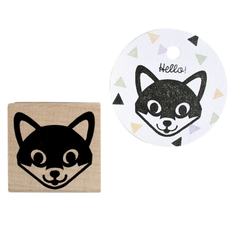 Smiling Fox Head Wooden Rubber Stamp