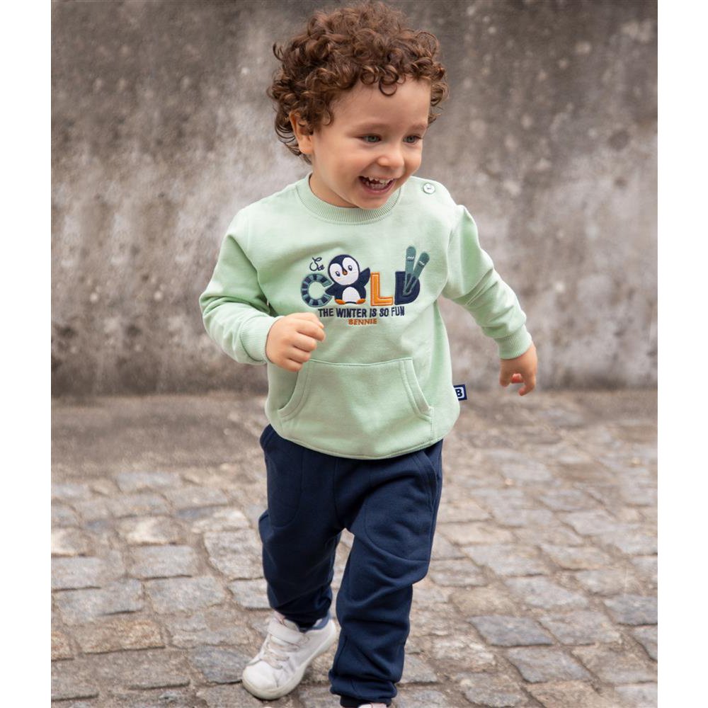 Kuscheliges Fleece-Set mit Pinguin-Stickerei