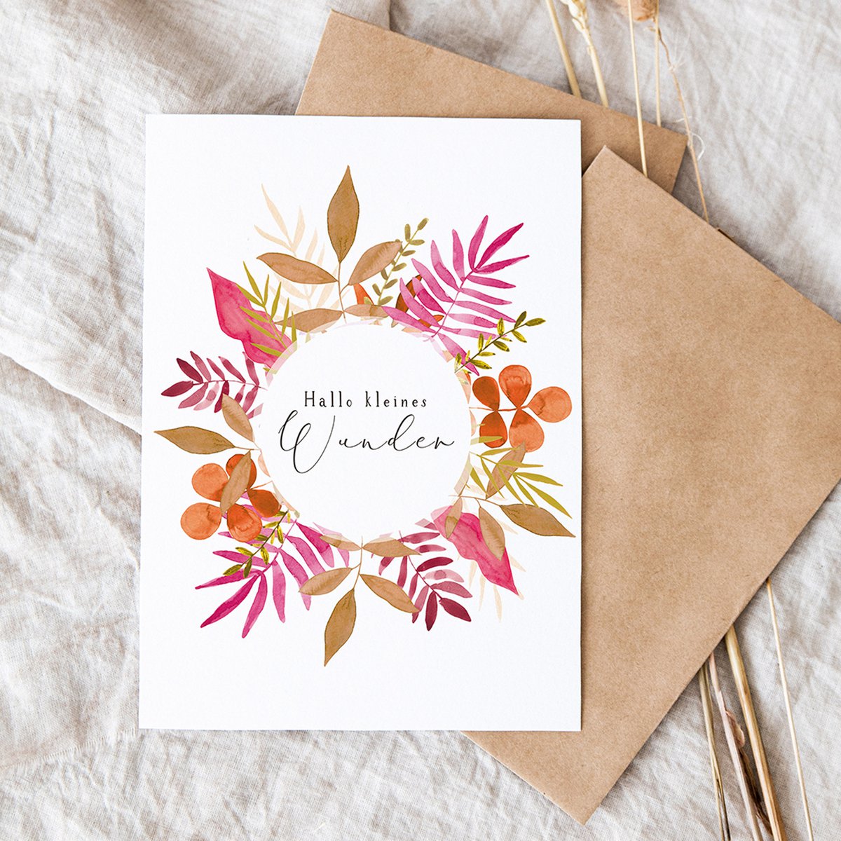 Folding card "Hello Little Miracle Leaves Wreath" | birth | different colors
