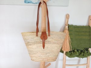 Beach carrycot, Straw bag, Raffia bag with leather, Esparto carrycot, Handmade 50cm