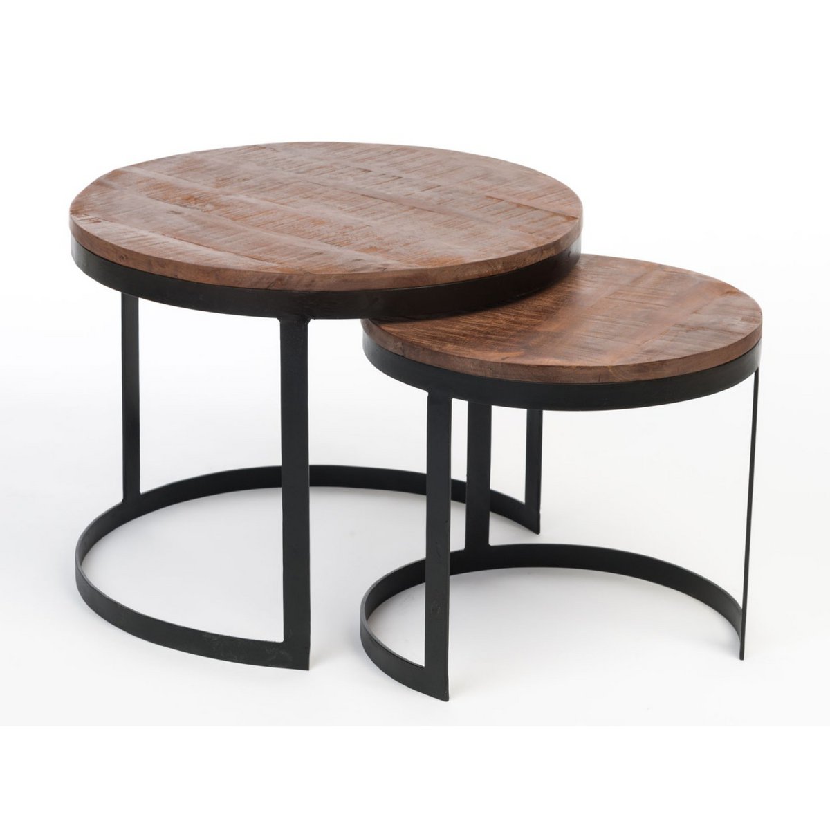Mesa de centro, juego de 2, mesa auxiliar, mesa de salón, estructura redonda de metal Austin, plata antigua o negro