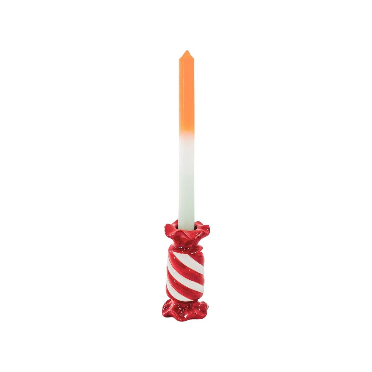 Candle Holder- Toffee Candy - Ceramic- Red/ White- 7,5x7,5x13 cm