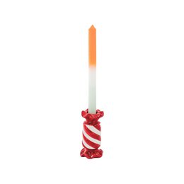 Kerzenhalter-Toffee Candy- Keramik- rot/ weiß- 7,5x7,5x13 cm