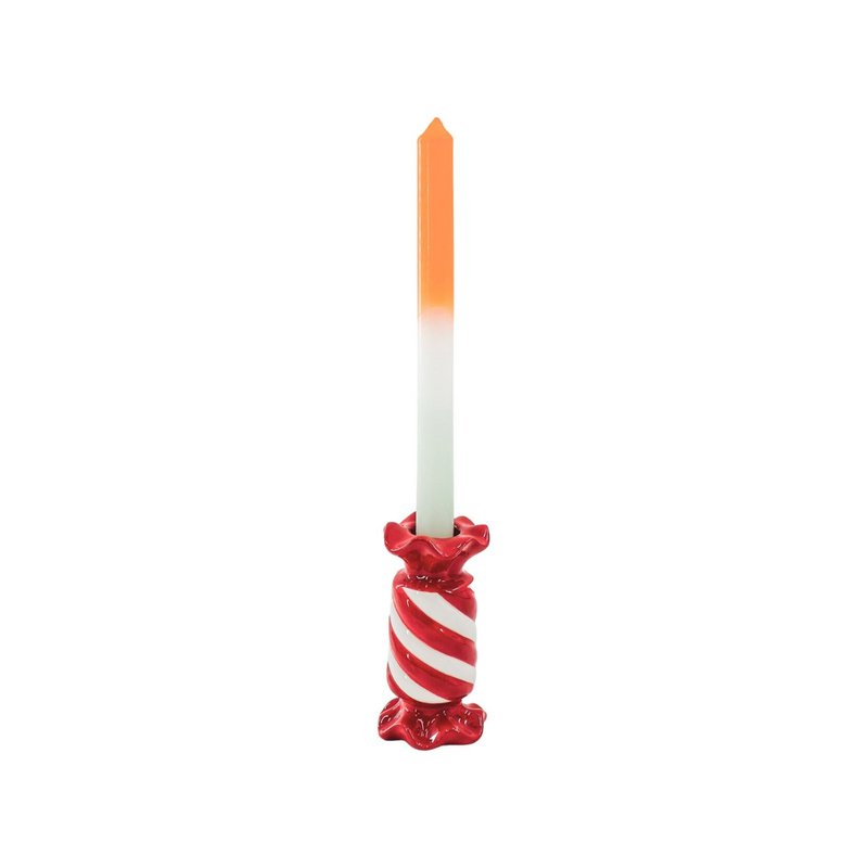 Kerzenhalter-Toffee Candy- Keramik- rot/ weiß- 7,5x7,5x13 cm