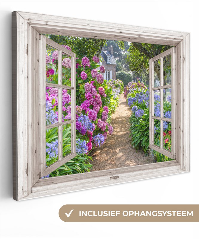 Canvas Maleri - Wall Decoration - Hortensia - View - Flowers - Summer - Purple - Pad
