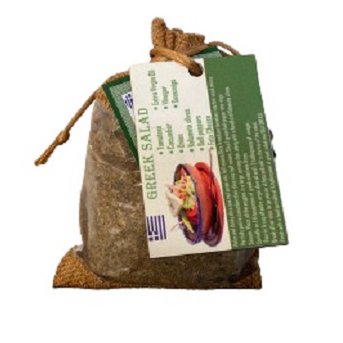 Herbs mIx for Greek Salad with a recipe on fridge magnet