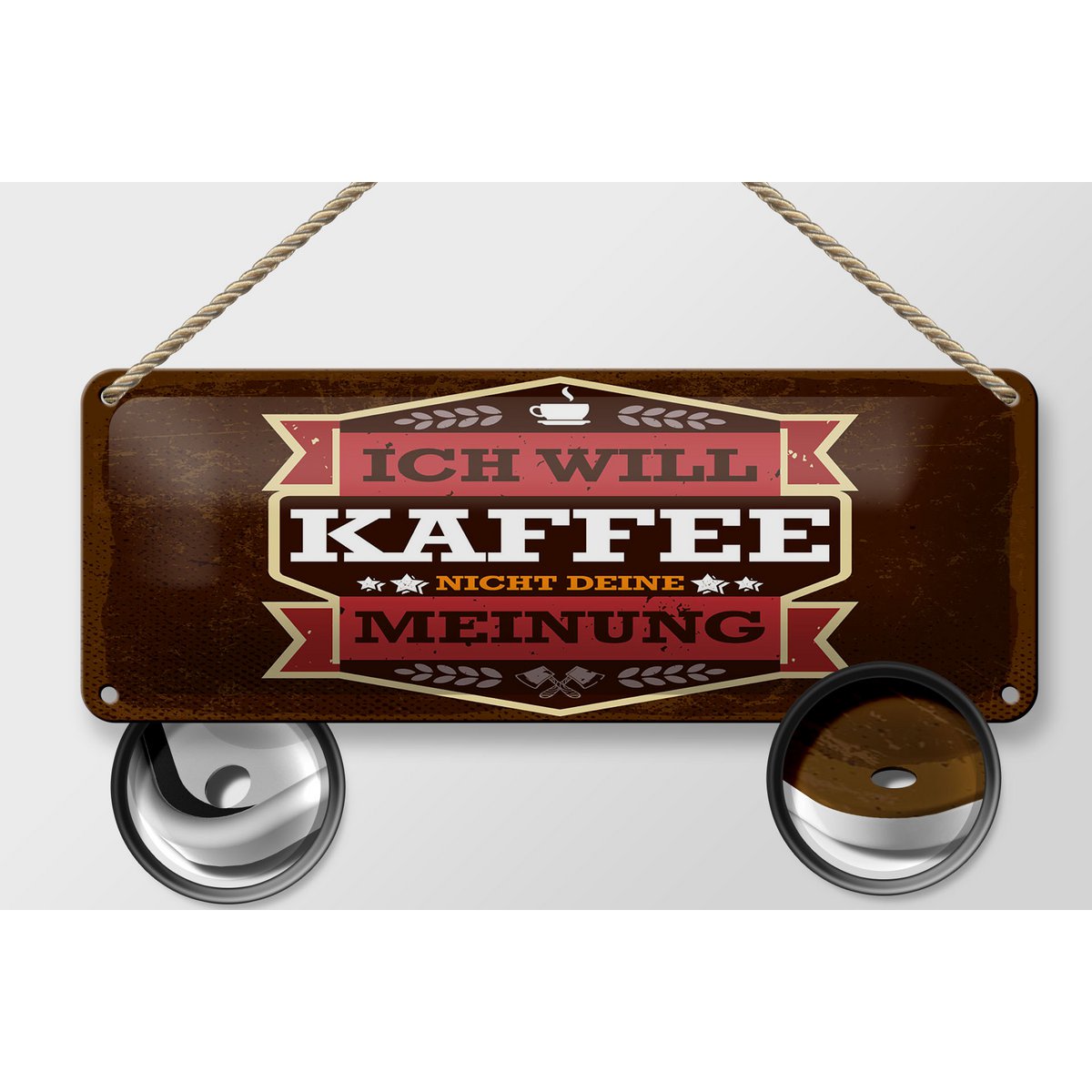 Blikskilt, der siger 27x10 cm Jeg vil ikke have kaffe din mening dekorativt skilt