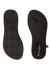 Low black slippers with a textured sole pattern. Suitable for casual wear.