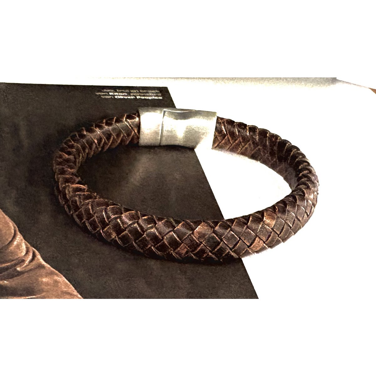 Men's bracelet braided leather dark brown