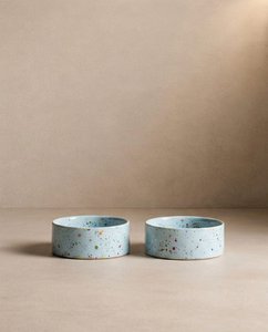 New Party Stoneware Pet Bowl 14cm 2 Pieces Set Soft Blue