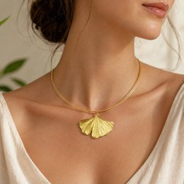 Real Ginkgo Biloba Leaf Necklace, 14K Gold Plated Brass Pendant, Handmade Jewelry Gift for Her, Birthday Gift for Women, Nature-Inspired