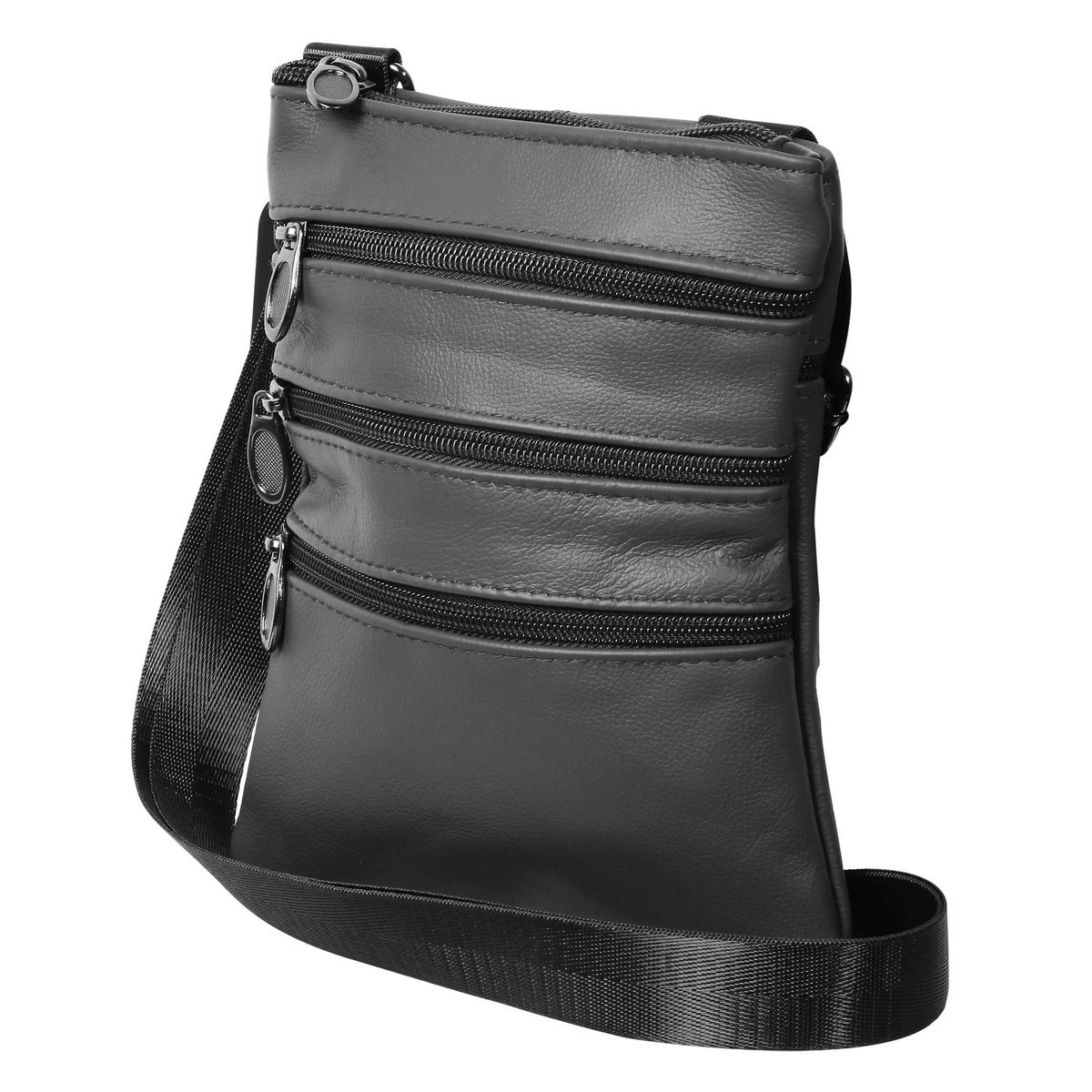 Sac à bandoulière en cuir véritable, unisexe, noir