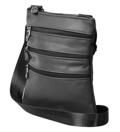 Borsa a tracolla in vera pelle, unisex, nera