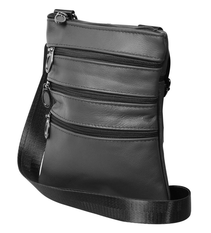 Borsa a tracolla in vera pelle, unisex, nera