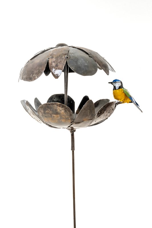 ZIMBA-ARTS METAL BLUE TIT PUMPKIN BIRDFEEDER ON STICK