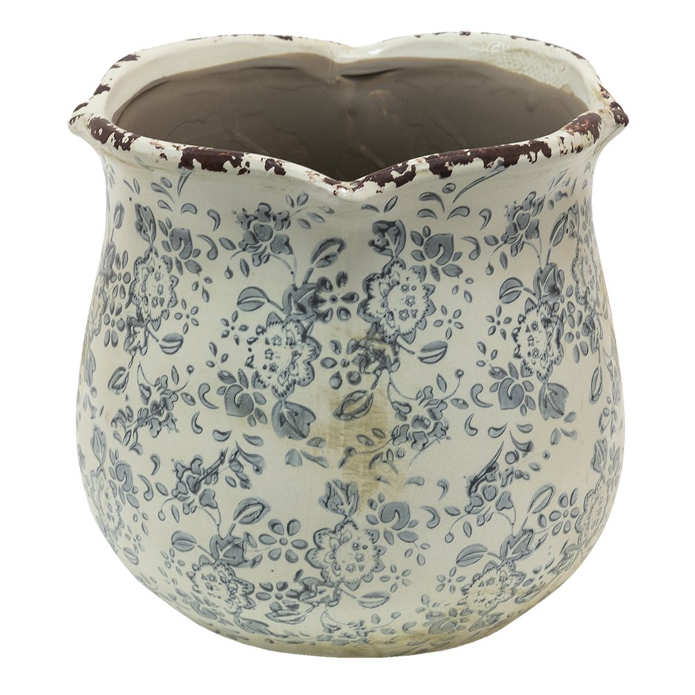 Blumepot Ø 17x16 cm grau Beige Keramik Blumenpot im Inneren
