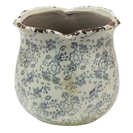Blumepot Ø 17x16 cm grau Beige Keramik Blumenpot im Inneren