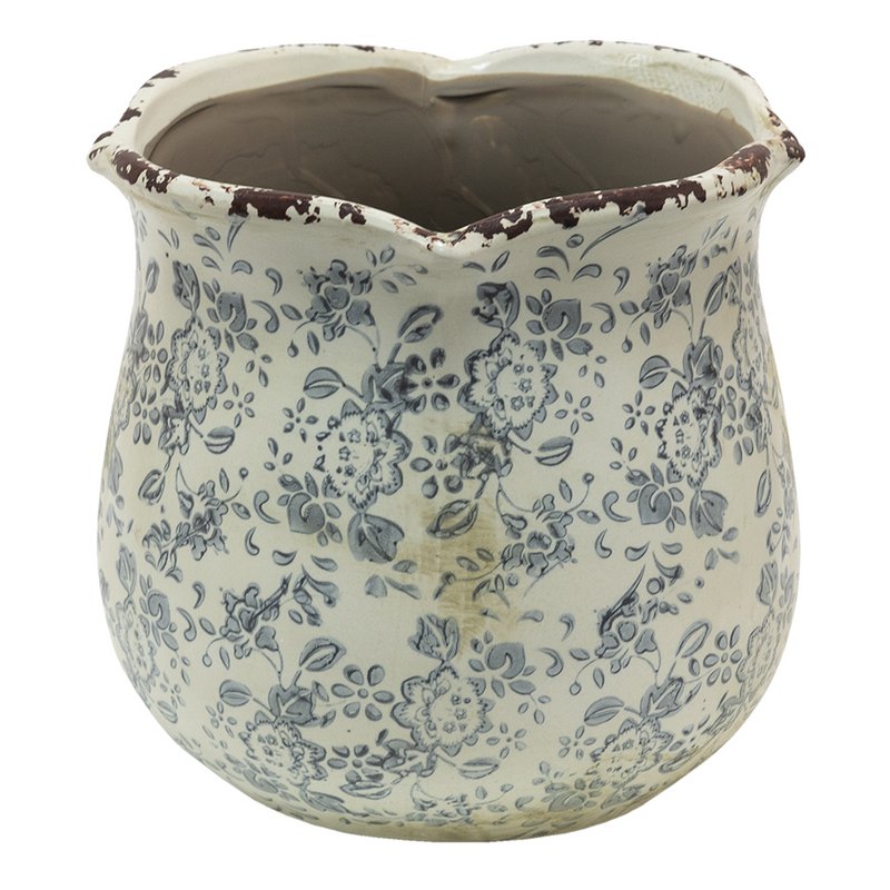 Blumepot Ø 17x16 cm grau Beige Keramik Blumenpot im Inneren