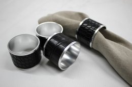Anillos de servilleta 4-ER Set Crocoda de cuero sintético de acero inoxidable de acero inoxidable