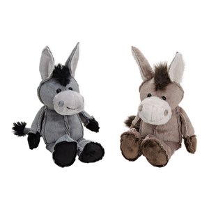 Donkey in gray / brown made of plush, 2 assorted, 22 cm