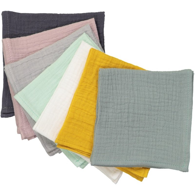Set di 7 fazzoletti in doppia garza di cotone