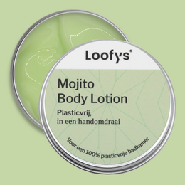 Mojito-scented body lotion in a green container. Contains moisturizing ingredients.