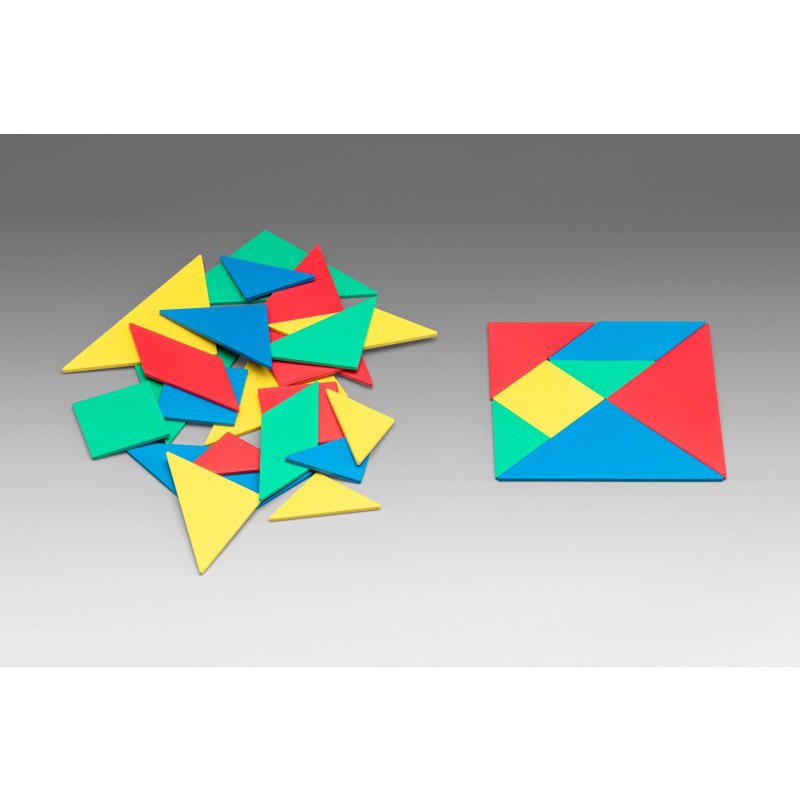 Tangram set in 4 colors (28 pieces) | Geometry pattern laying learn math school