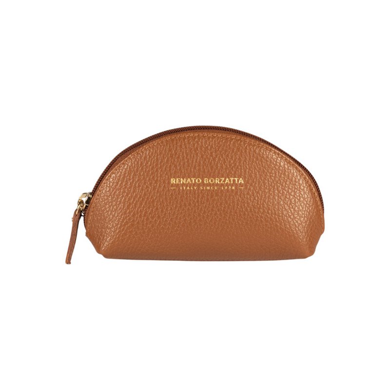 RB1089S | Crescent-Moon clutch gemaakt in Italië van echt dollar generfd leer. Cognac kleur