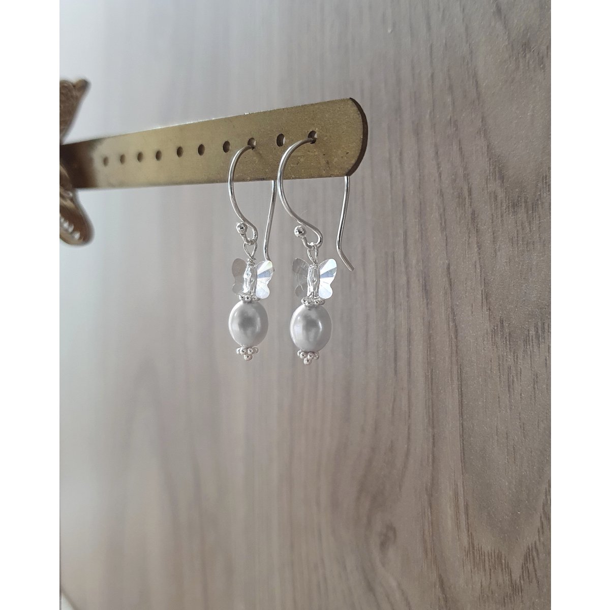 Grey freshwater pearl and butterfly earrings