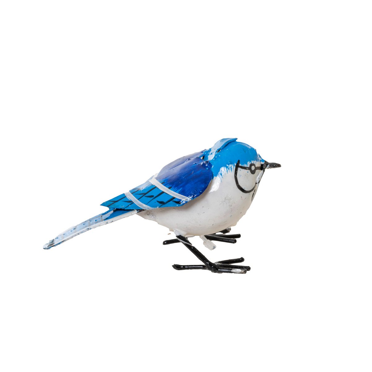 Moyen Geai bleu en métal recyclé fabriqué à la main