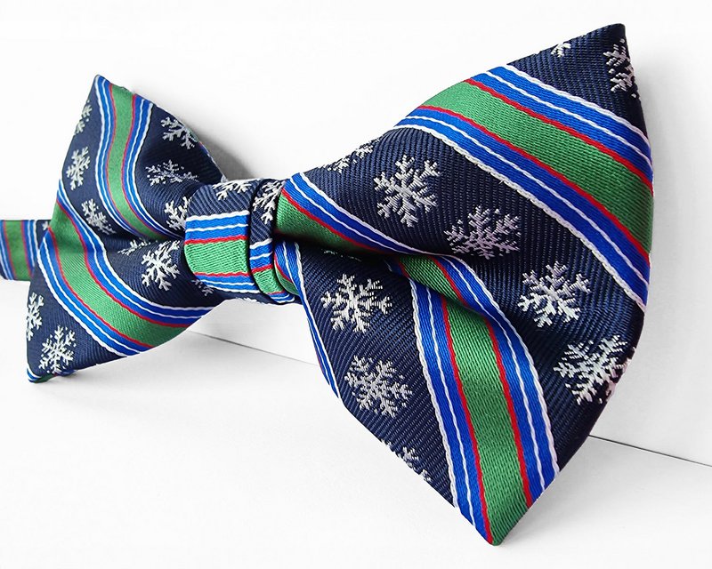 Bowtie - Blue with stripes and snowflakes