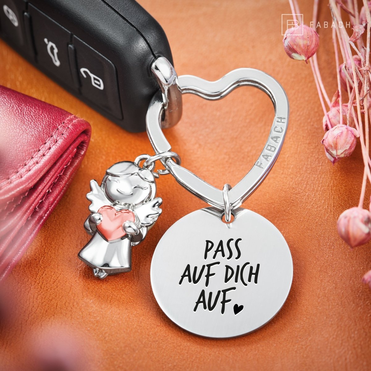 "I love you" guardian angel keychain - guardian angel star with heart and engraved plate with a loving message