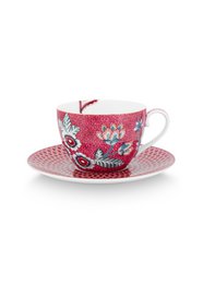 Set/2 Cups & Saucers Flower Festival Dark Pink 280ml