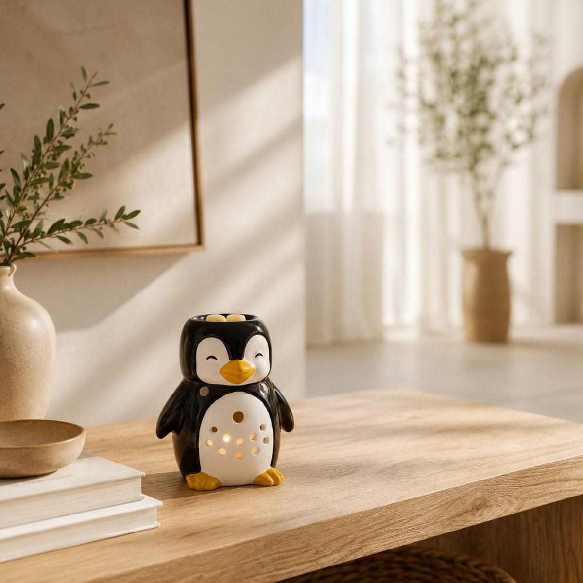 Burnt-Parfum-Pinguin in handgemaltem Keramik-Diffuser-ätherischen Ölen, Parfüm oder Wachs-12,5 cm-Kooner-Winteratmosphären-Ursprung-Wohlbefinden