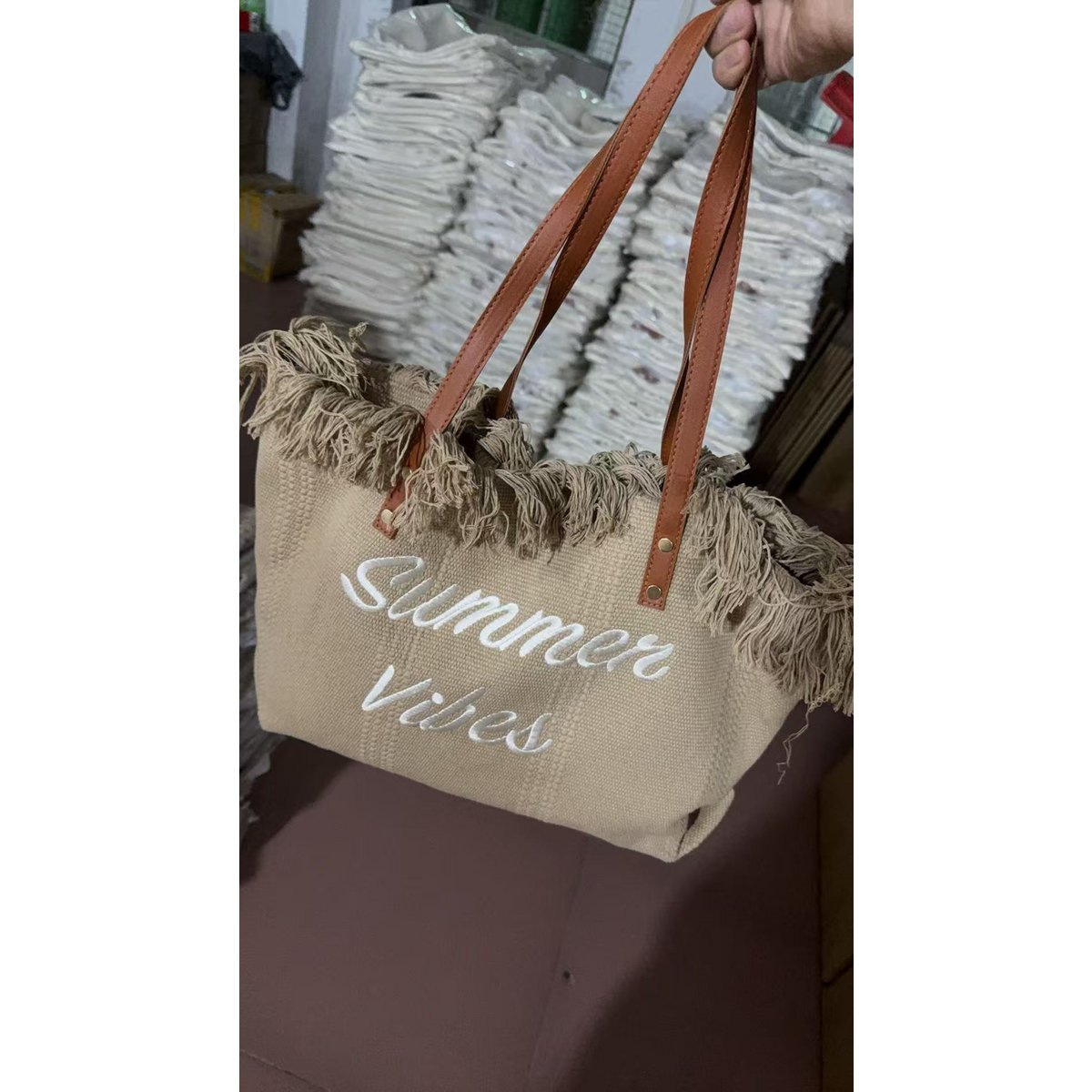 Sac fourre-tout en toile grande capacité avec lettres brodées, sac à main pour femme, sac de plage tissé, sac à bandoulière