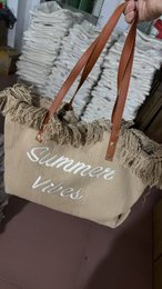 Borsa tote in tela di grande capacità con lettere ricamate, borsa da donna, borsa da spiaggia intrecciata, borsa a tracolla