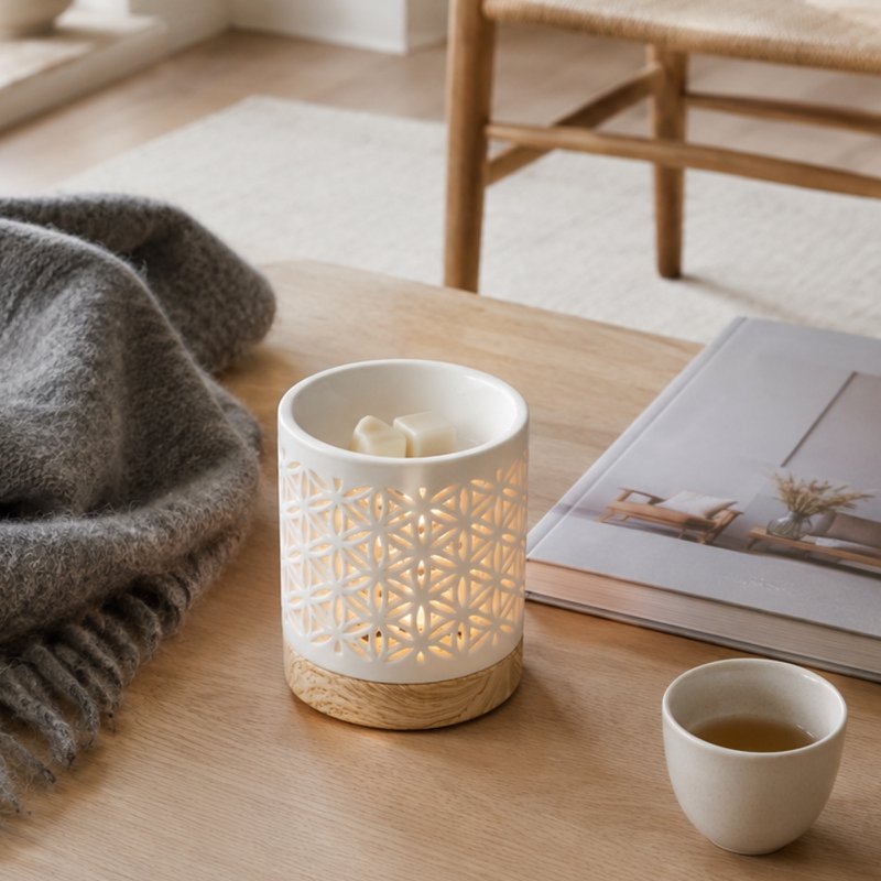Kominek do perfum z serii Céramy – Kwiat – Lakierowany ceramiczny świecznik – Dyfuzja zapachowych wosków, olejków eterycznych – Dekoracyjny pomysł na prezent