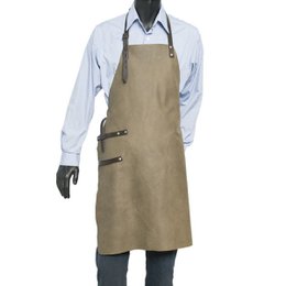 Apron Leather - BBQ Apron - BBQ Accessories - Olive Green and Gray Blue