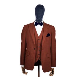 Navy blue knitted bow tie and pocket square set
