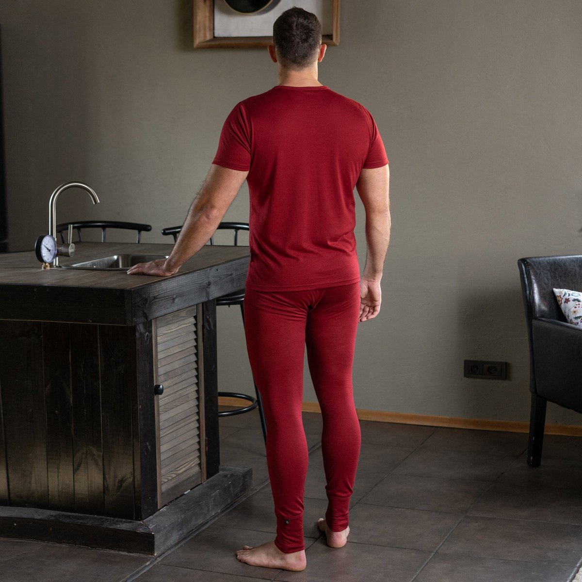 Men's 160 Merino 2-Piece Set of Short Sleeve & Bottom Royal cherry