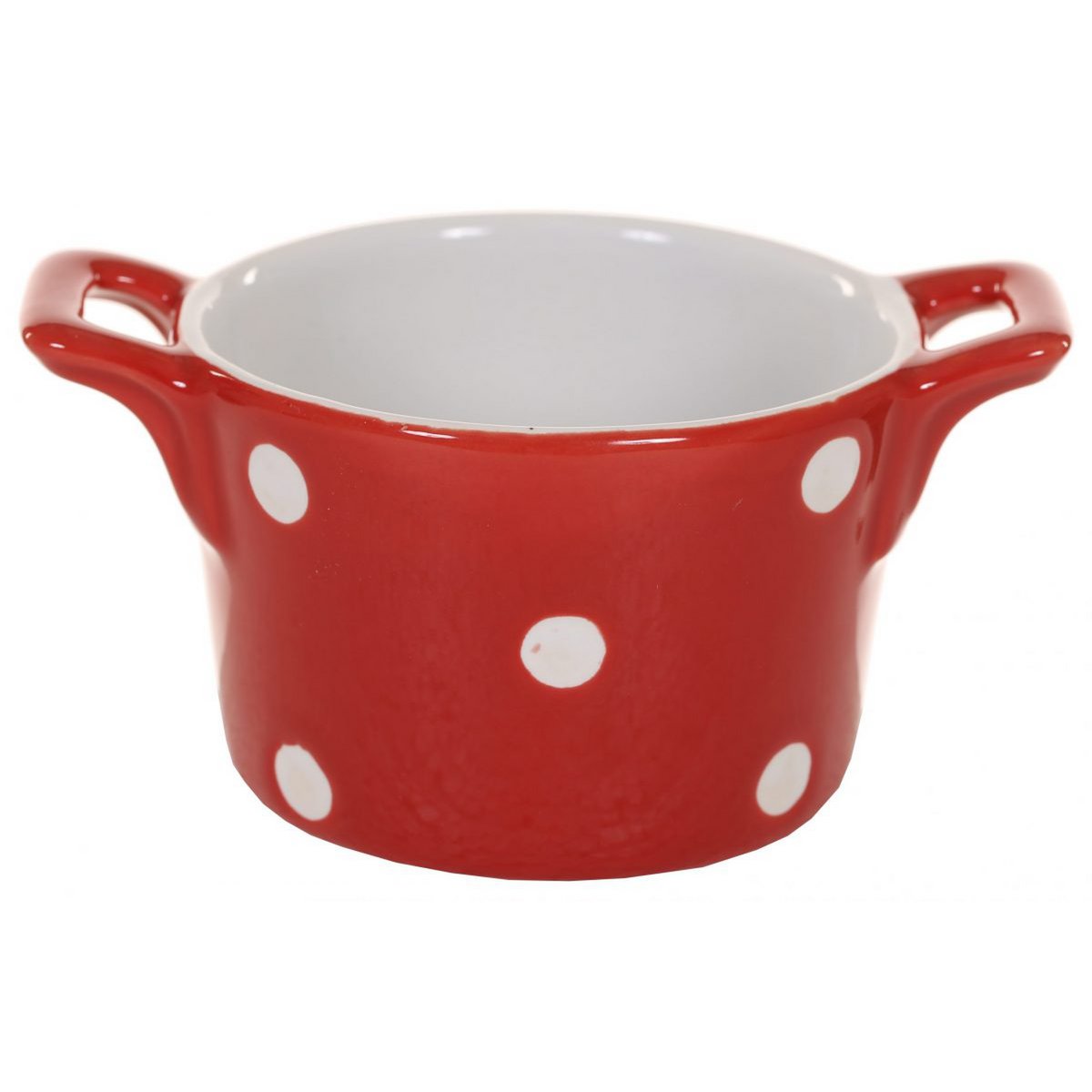 Red ramekin with handles & dots Isabelle Rose