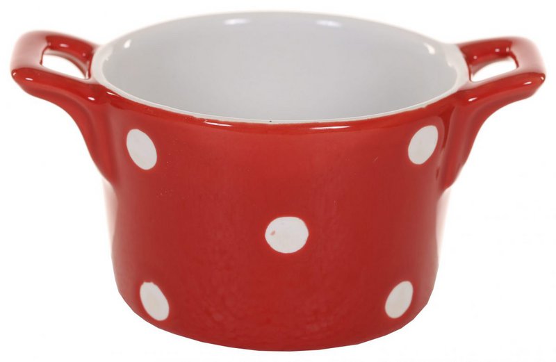 Red ramekin with handles & dots Isabelle Rose