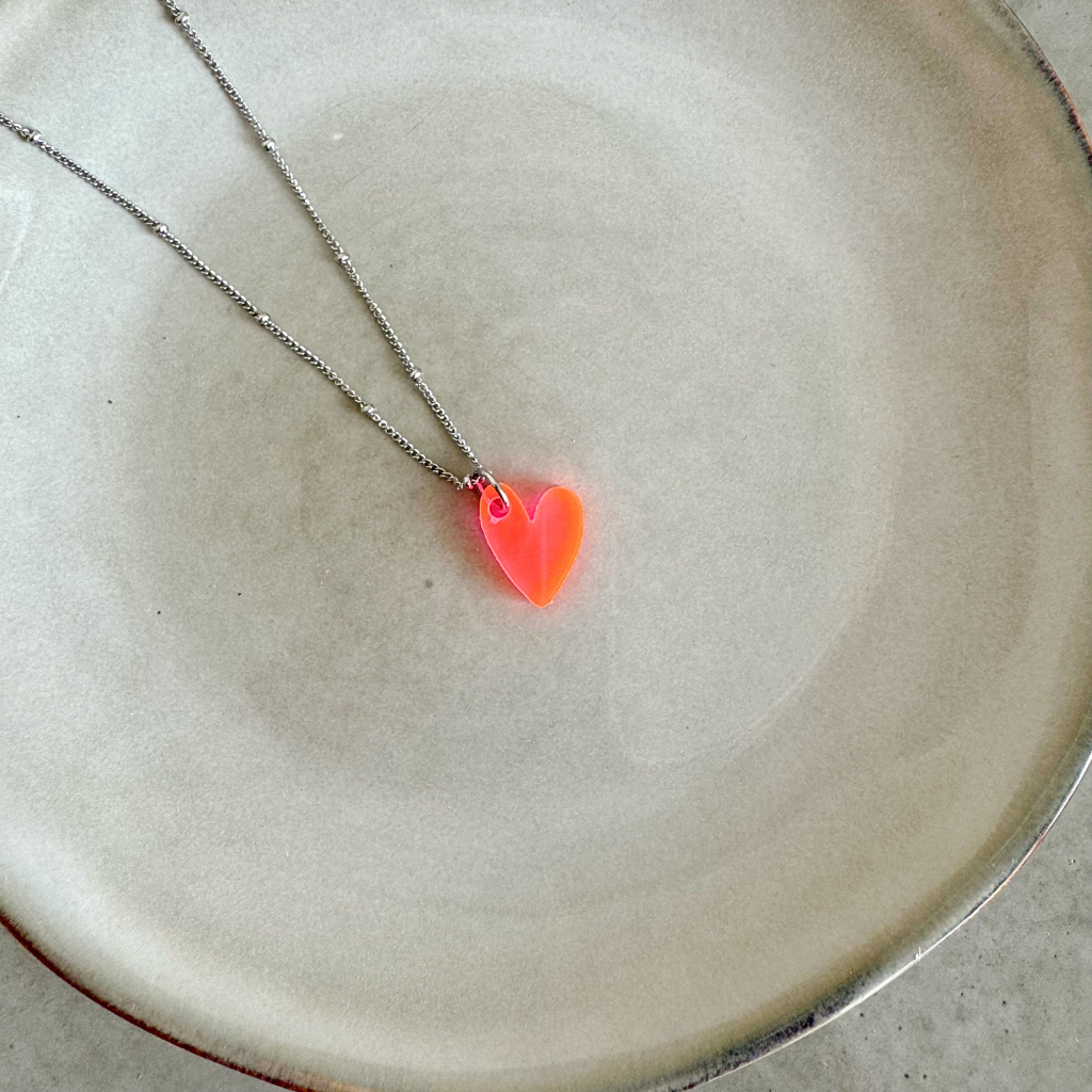 Ketting Lume Charms | Herz neonrosa Silber