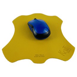 K0001RB | Made in Italy mouse pad in genuine full-grain leather, dollar grain - Yellow color - Dimensions: 20 x 23 cm - Packaging: TNT tubular bag